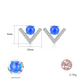 Trendy V Shape CZ S925 Silver Opal Stud Earrings